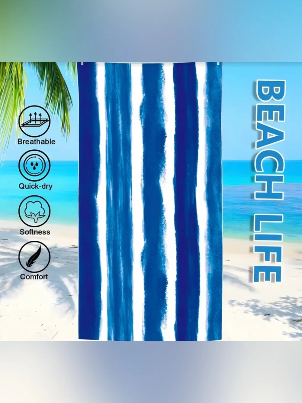 Set of Two Blue and White Striped Beach Towels